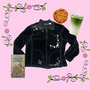 Onque Casuals Black Velvet Jacket with Floral Embroidery